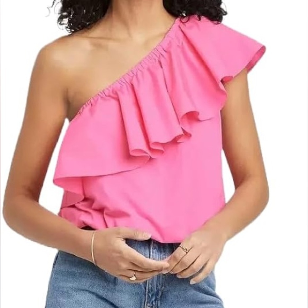Pink One-Shoulder Ruffle Top
